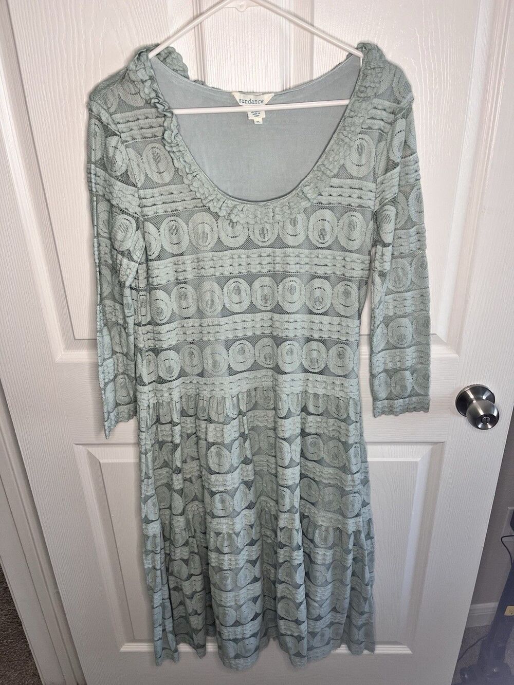 Sundance Willow Lace Midi Dress Pastel Aqua Green Long Sleeves Sz Petite Large